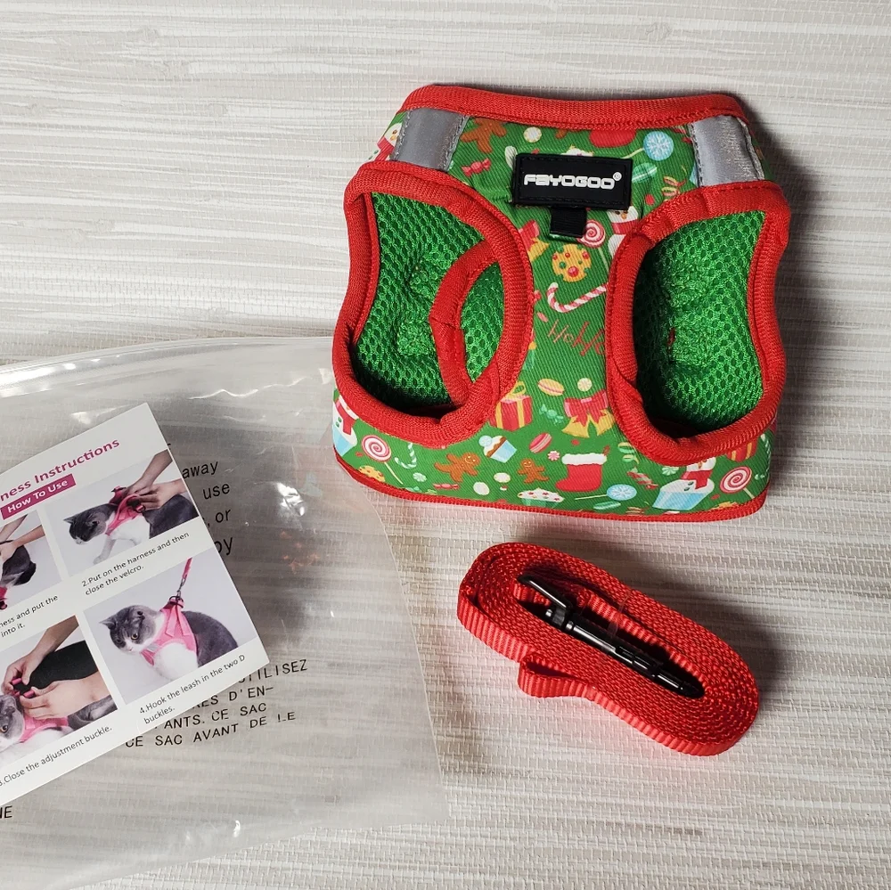 Festive Green and Red Christmas Cat Harness And Leash NEW